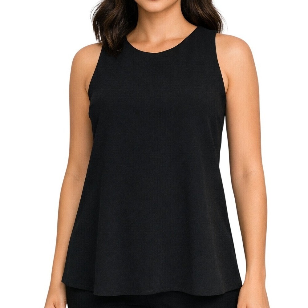 Theory Parieom Admiral Crepe Black Sleeveless Criss Cross Back Tunic Top Size M